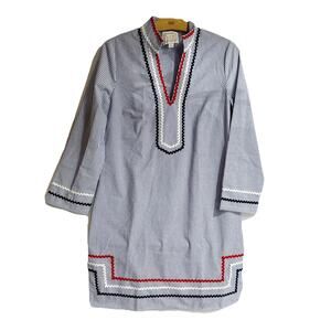 Sail To Sable Women Small Navy White Striped Nautical Dress Long Sleeve Coastal